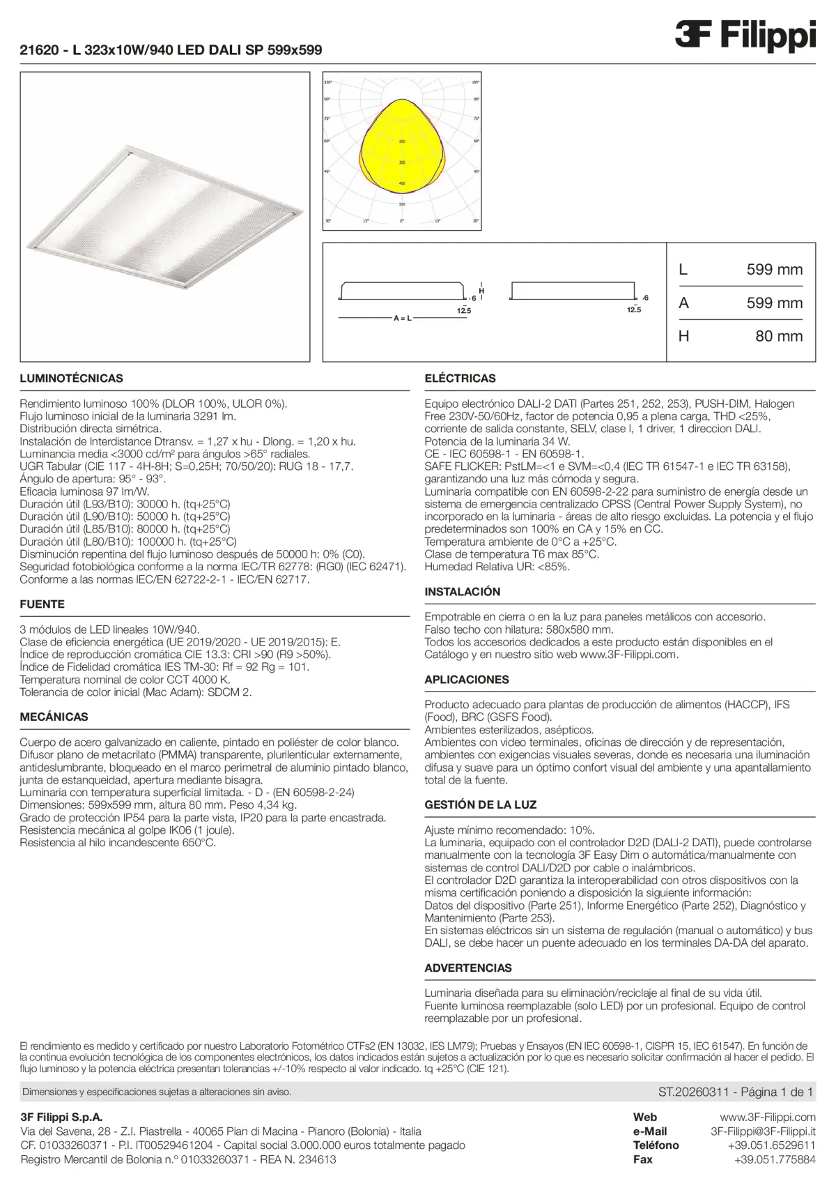 21620 - L 323x10W-940 LED DALI SP 599x599 - Datasheet - es