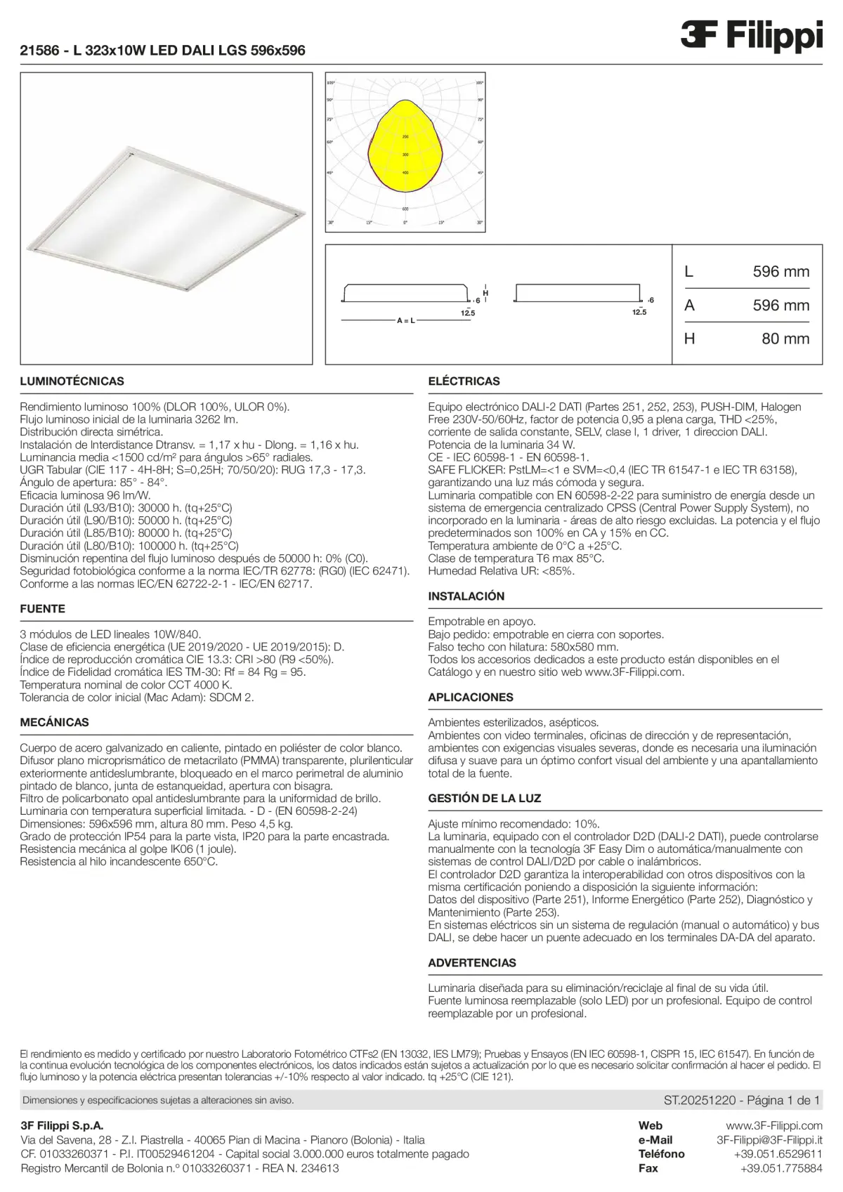 21586 - L 323x10W LED DALI LGS 596x596 - Datasheet - es