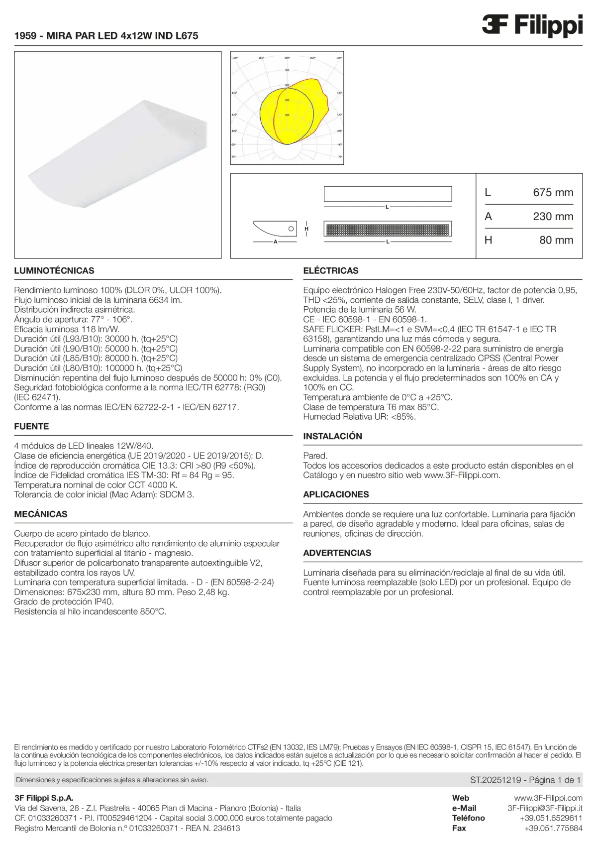 1959 - MIRA PAR LED 4x12W IND L675 - Datasheet - es