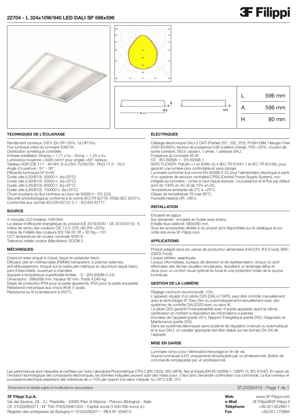 22704 - L 324x10W-940 LED DALI SP 596x596 - Datasheet - fr