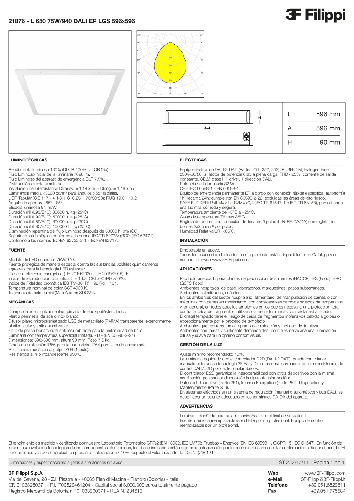 21876 - L 650 75W-940 DALI EP LGS 596x596 - Datasheet - es