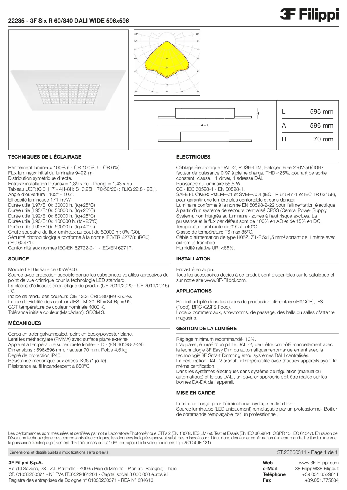 22235 - 3F Six R 60-840 DALI WIDE 596x596 - Datasheet - fr