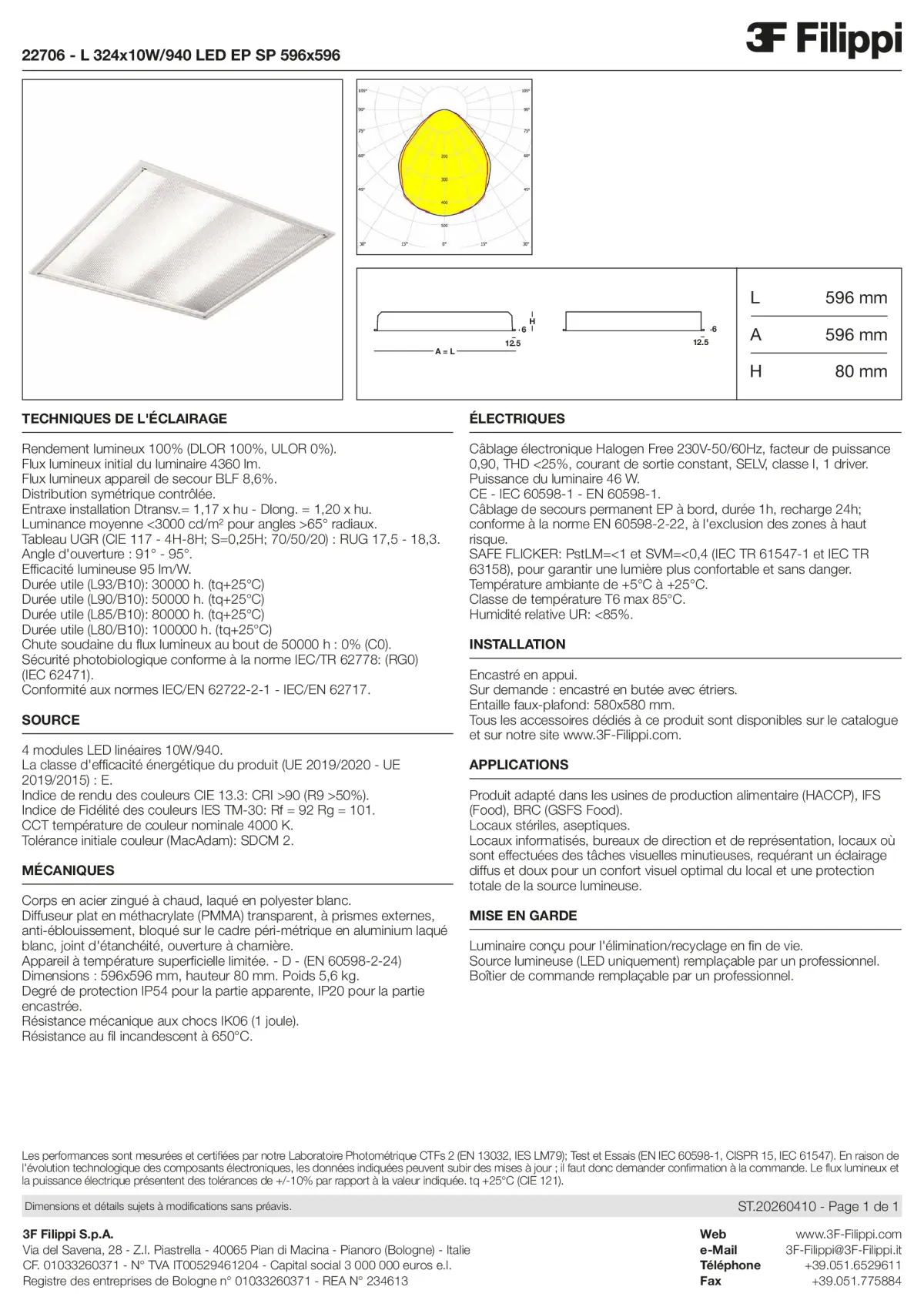 22706 - L 324x10W-940 LED EP SP 596x596 - Datasheet - fr