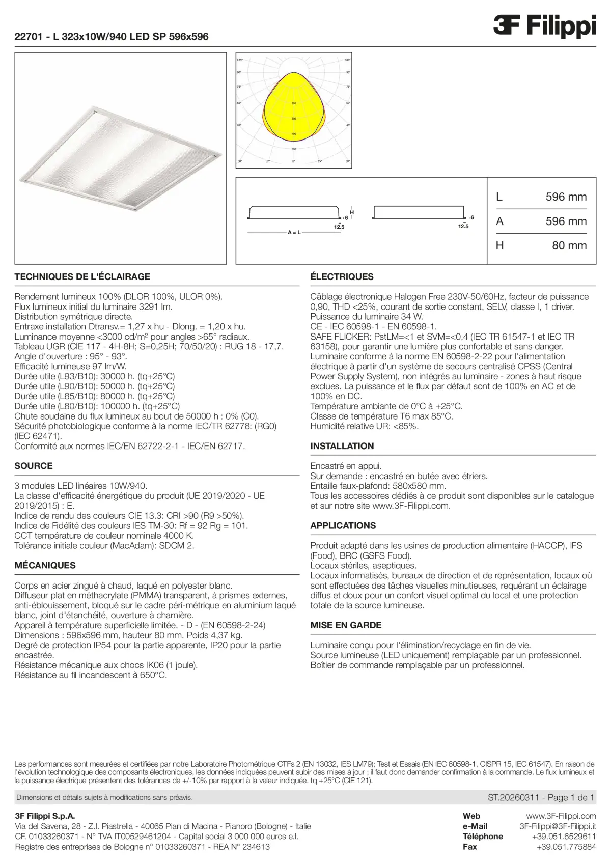 22701 - L 323x10W-940 LED SP 596x596 - Datasheet - fr