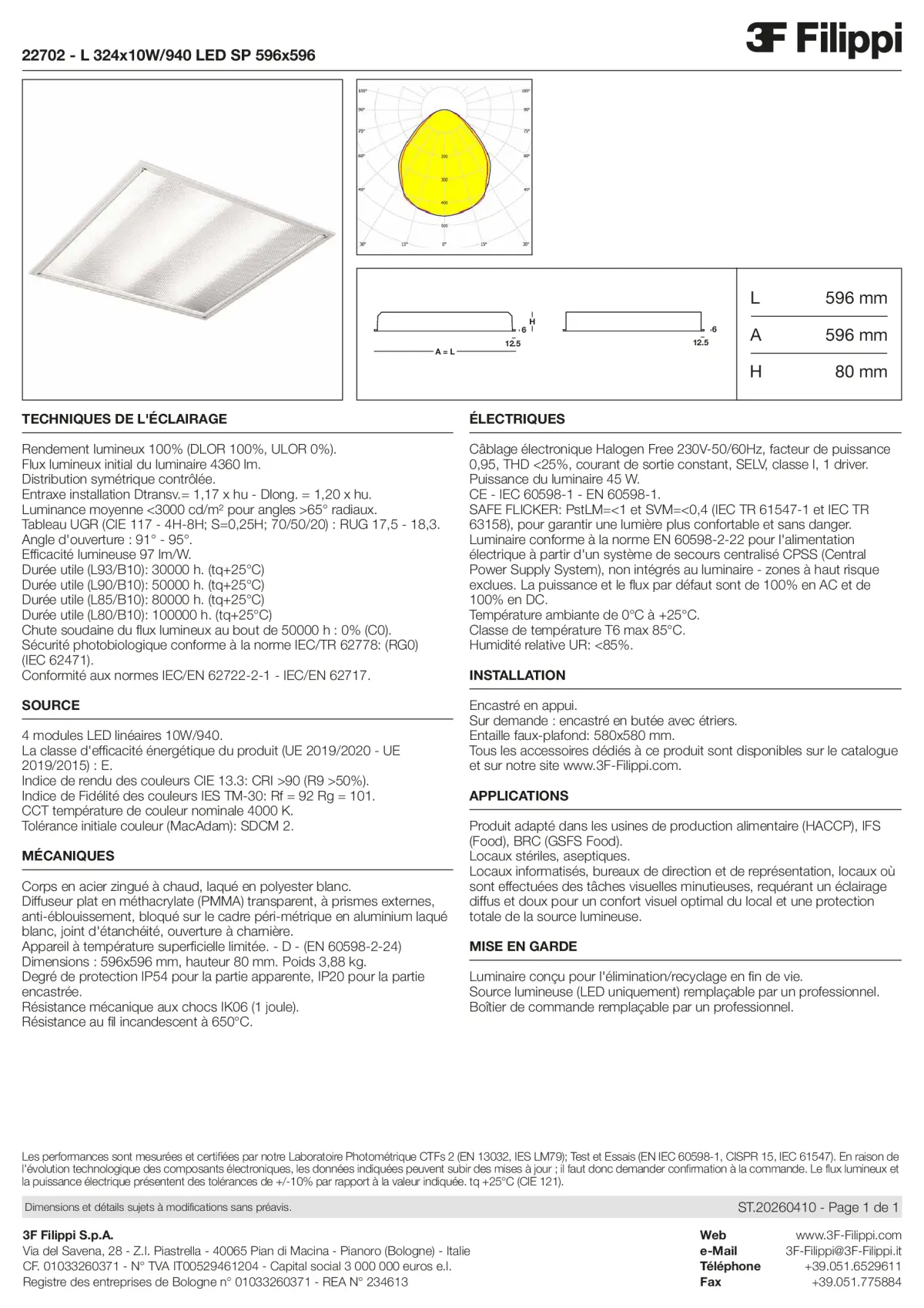 22702 - L 324x10W-940 LED SP 596x596 - Datasheet - fr