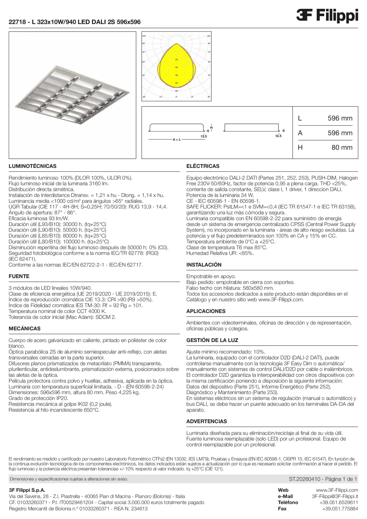 22718 - L 323x10W-940 LED DALI 2S 596x596 - Datasheet - es