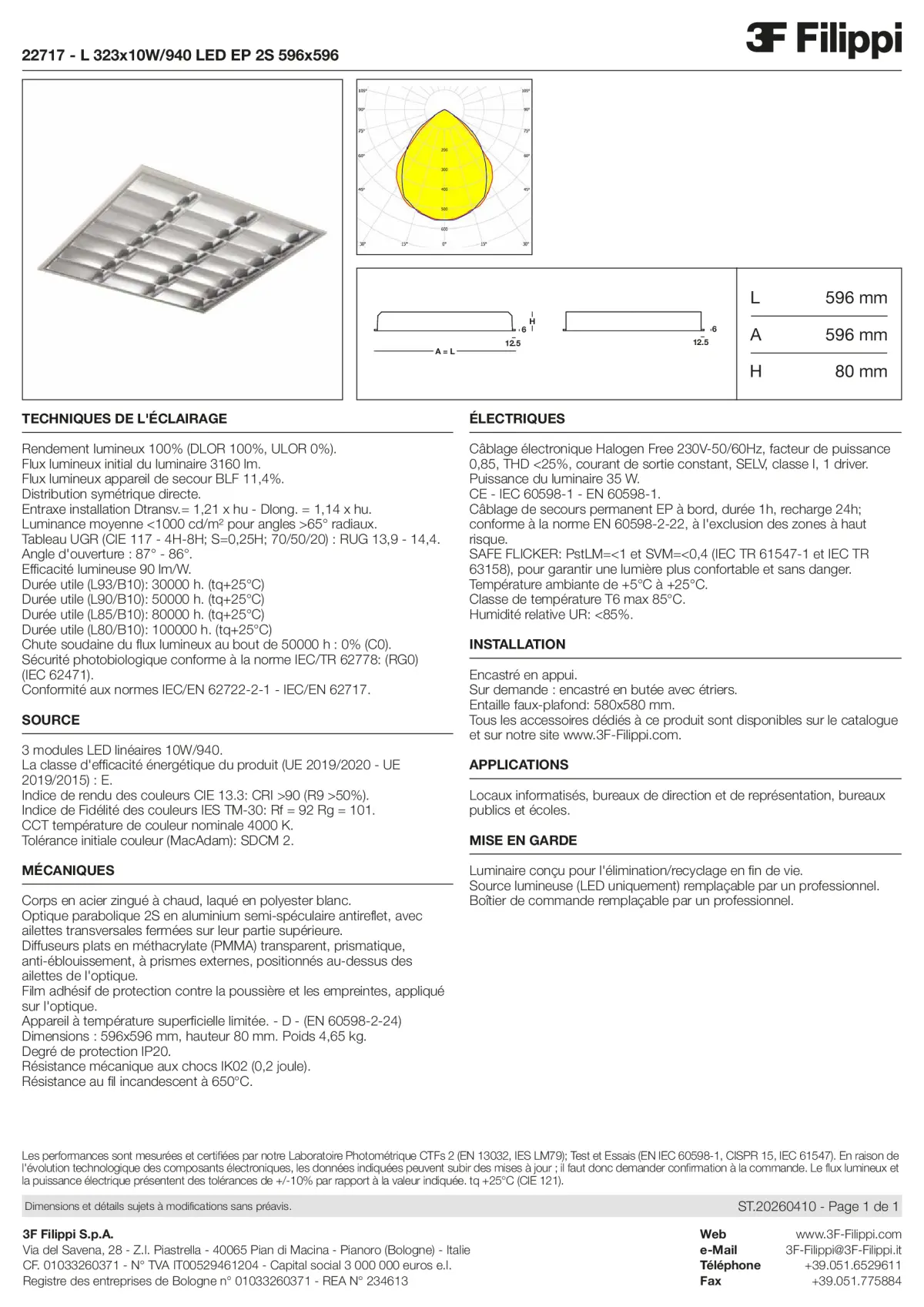 22717 - L 323x10W-940 LED EP 2S 596x596 - Datasheet - fr