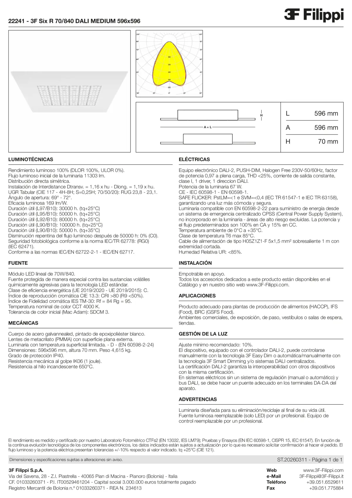 22241 - 3F Six R 70-840 DALI MEDIUM 596x596 - Datasheet - es