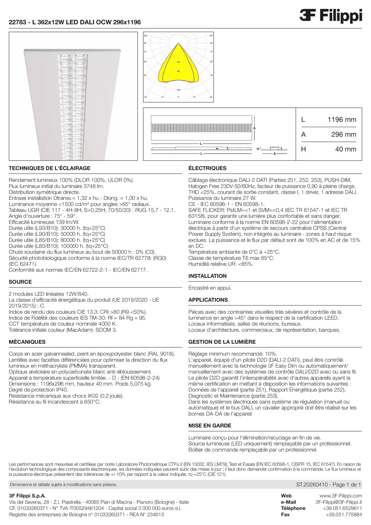 22783 - L 362x12W LED DALI OCW 296x1196 - Datasheet - fr
