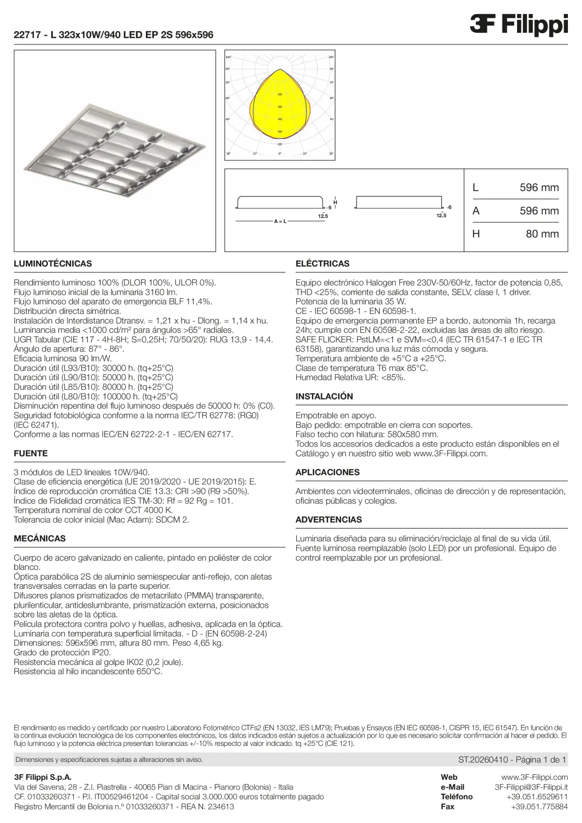 22717 - L 323x10W-940 LED EP 2S 596x596 - Datasheet - es