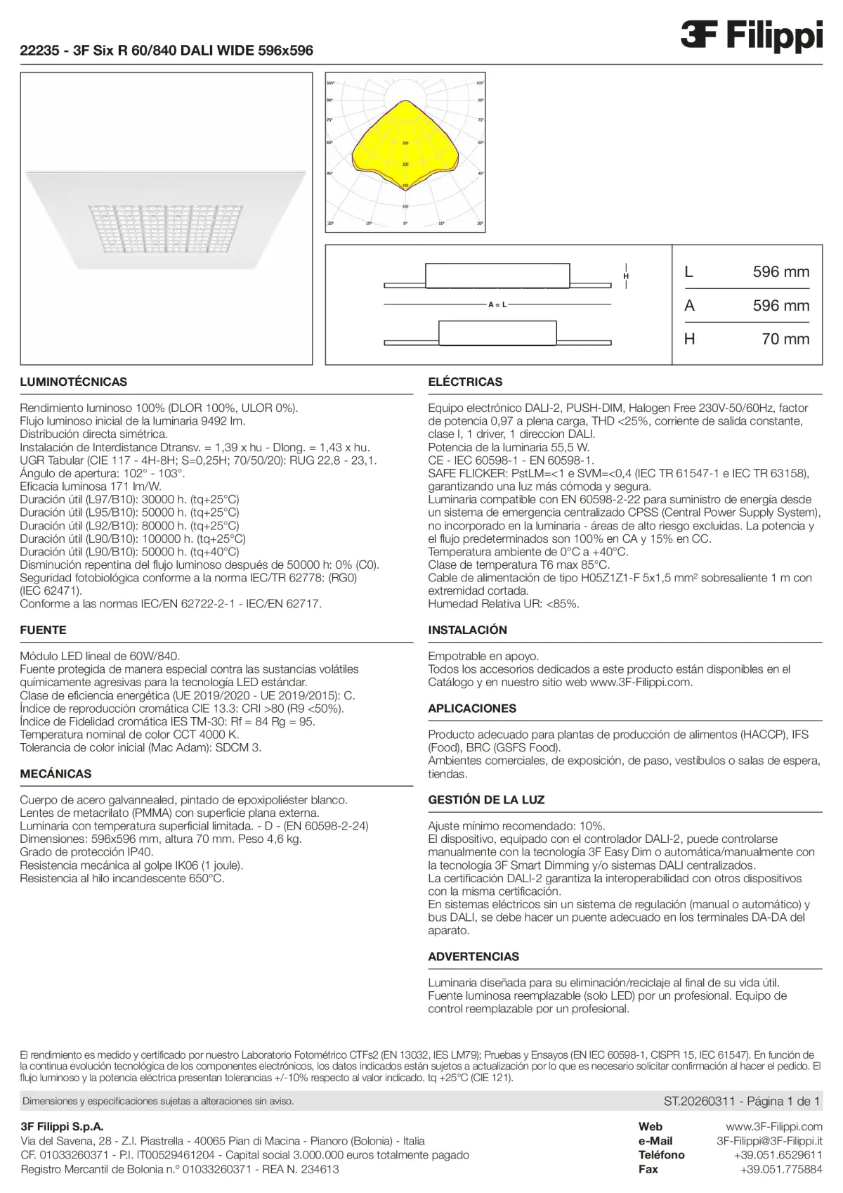 22235 - 3F Six R 60-840 DALI WIDE 596x596 - Datasheet - es