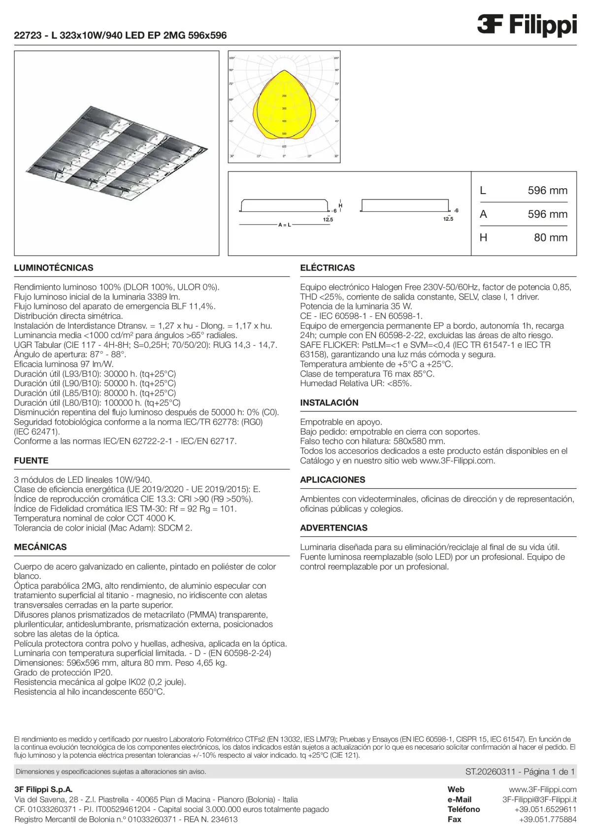22723 - L 323x10W-940 LED EP 2MG 596x596 - Datasheet - es