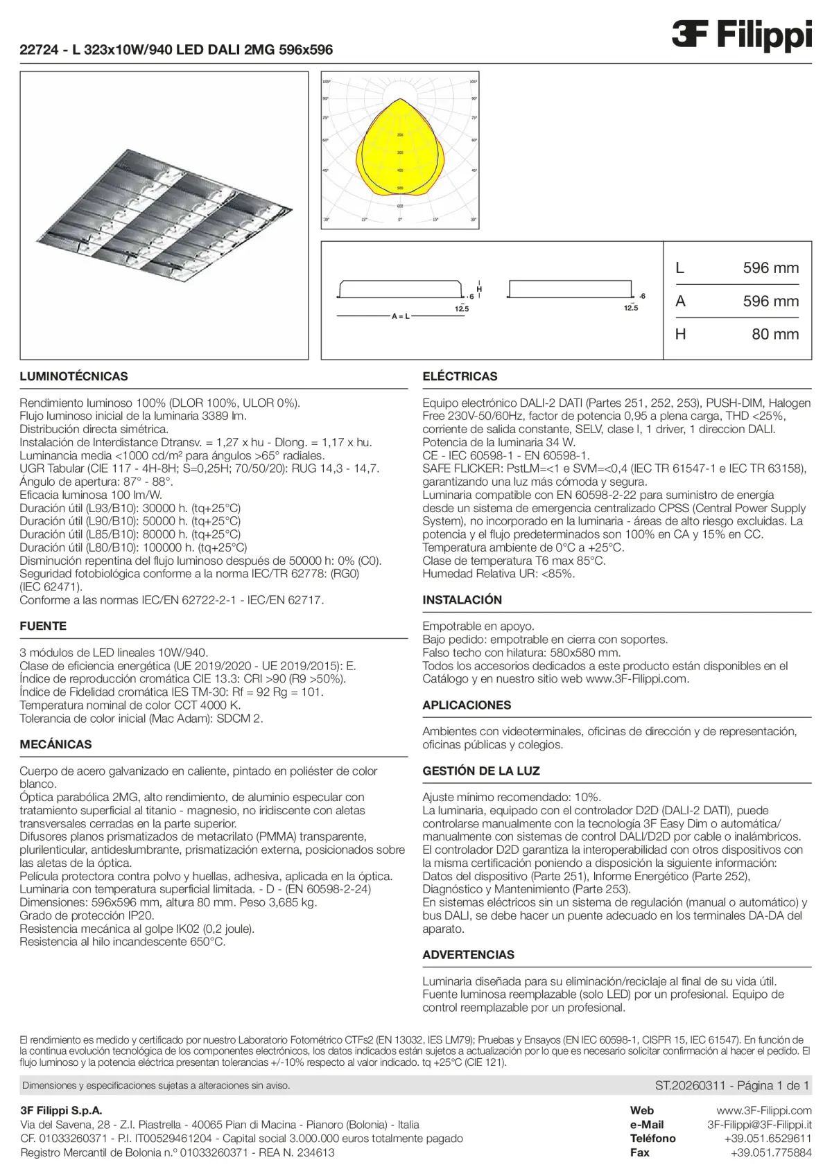 22724 - L 323x10W-940 LED DALI 2MG 596x596 - Datasheet - es
