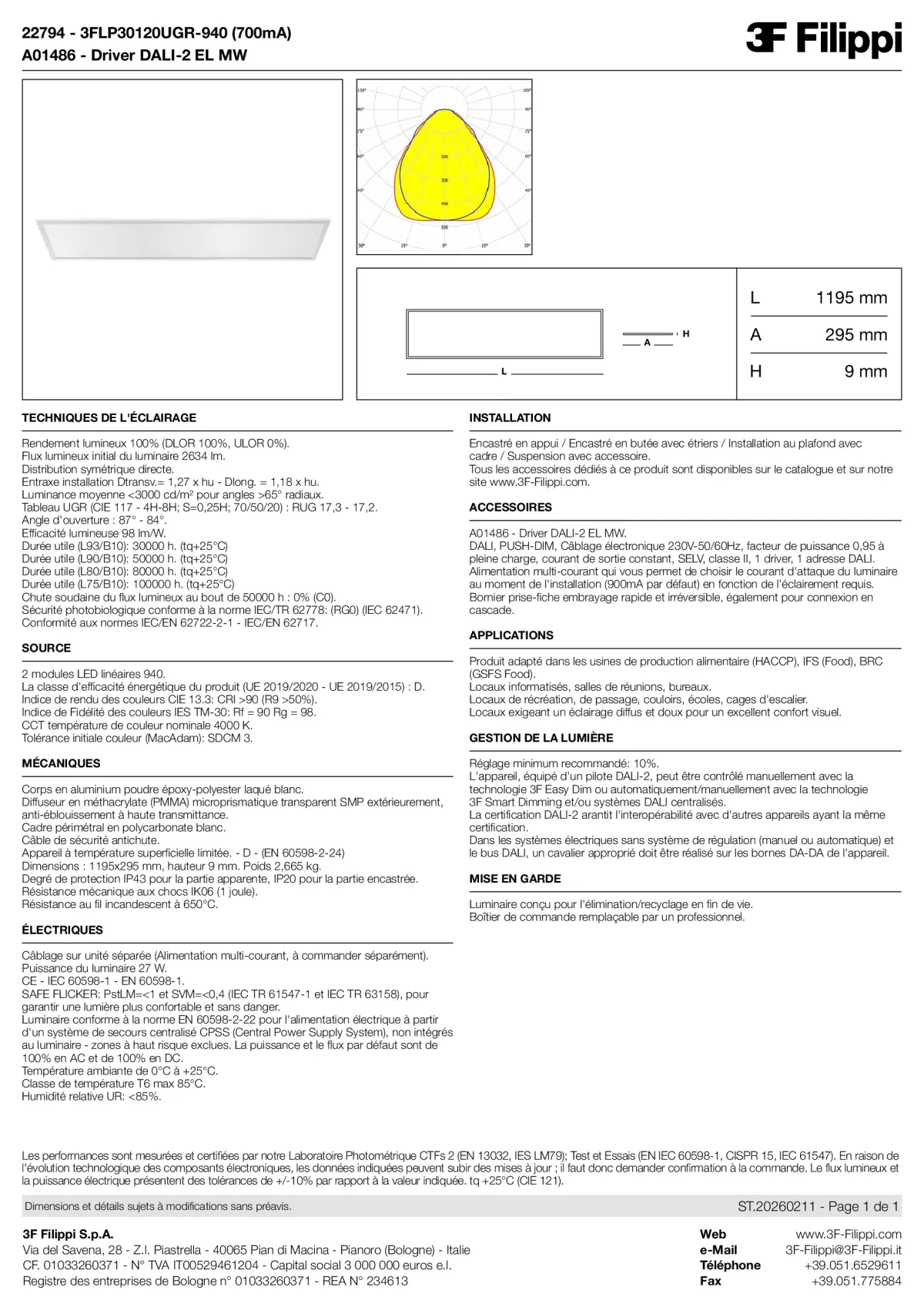 22794+A01486 - 3FLP30120UGR-940 (700mA) + DALI-2 EL MW - Datasheet - fr