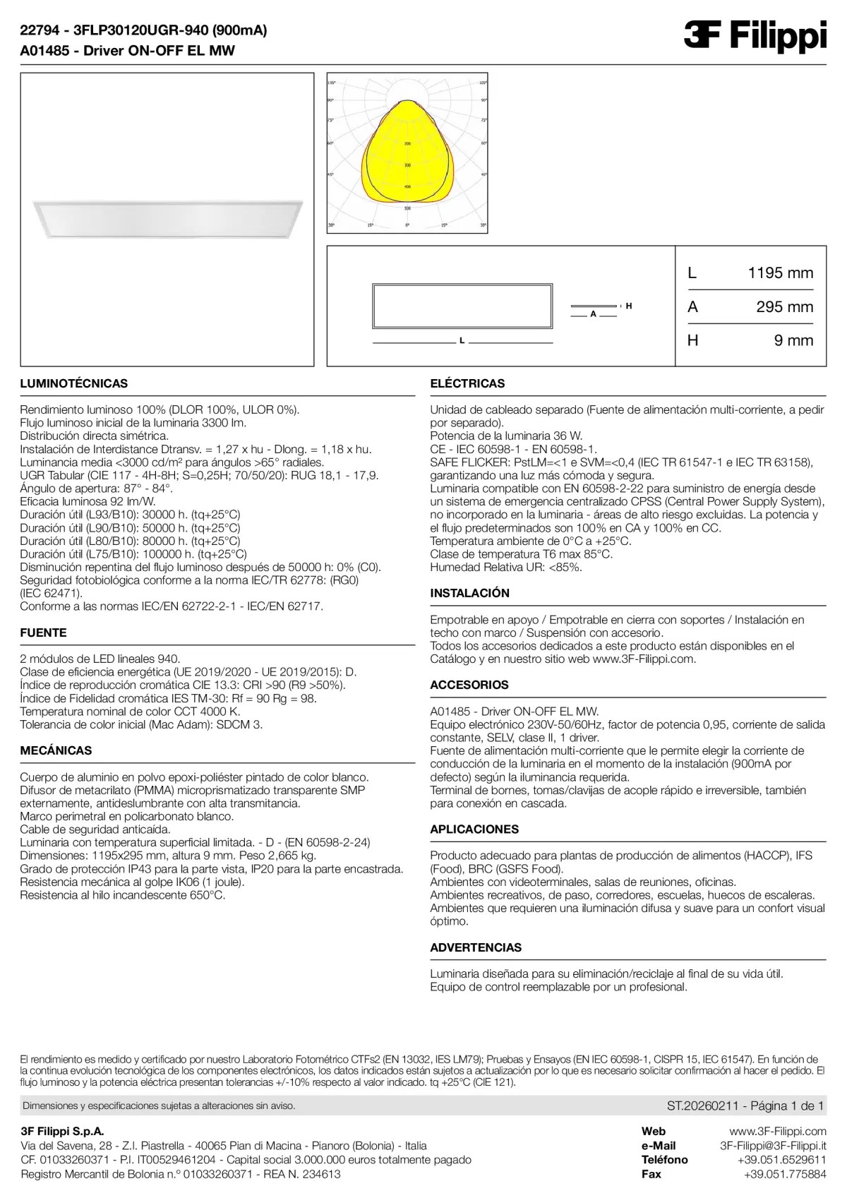 22794+A01485 - 3FLP30120UGR-940 (900mA) + ON-OFF EL MW - Datasheet - es