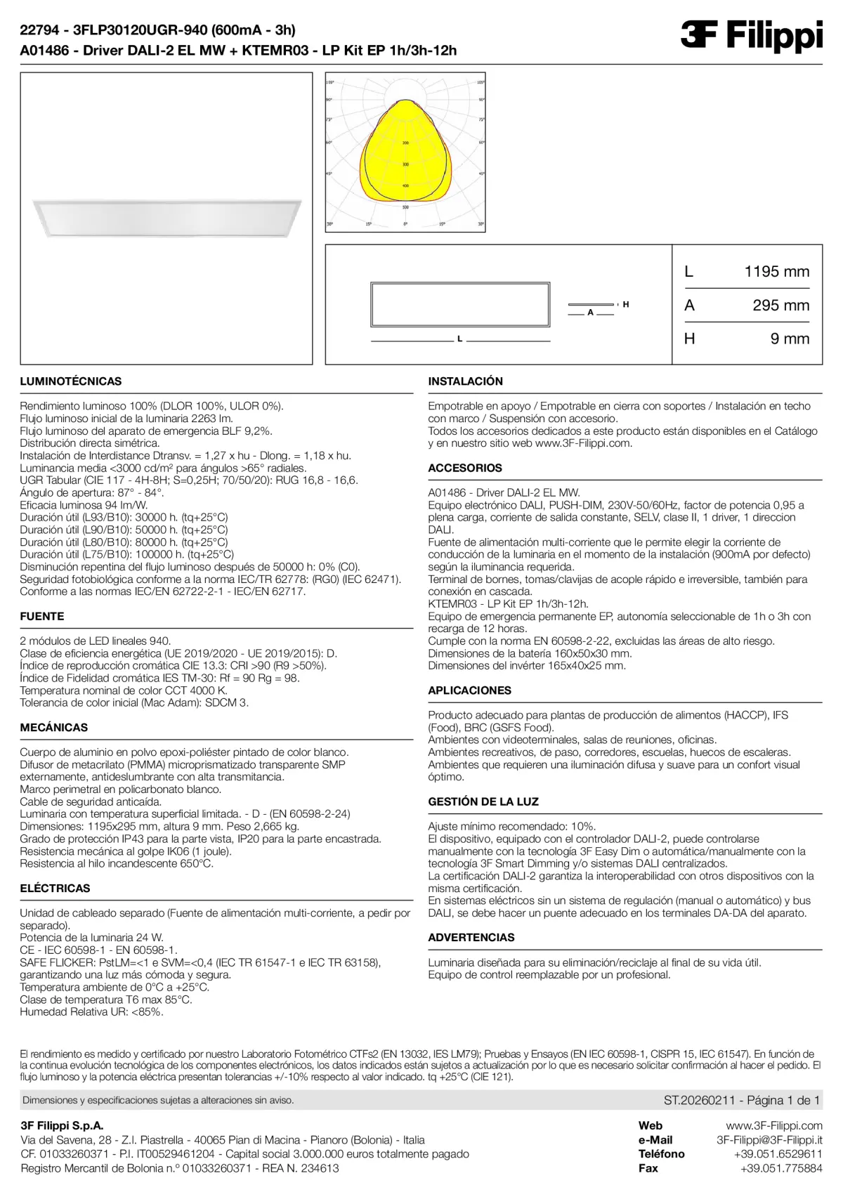 22794+A01486+KTEMR03 - 3FLP30120UGR-940 (600mA - 3h) + DALI-2 EL MW + Kit EP 1h-3h - Datasheet - es