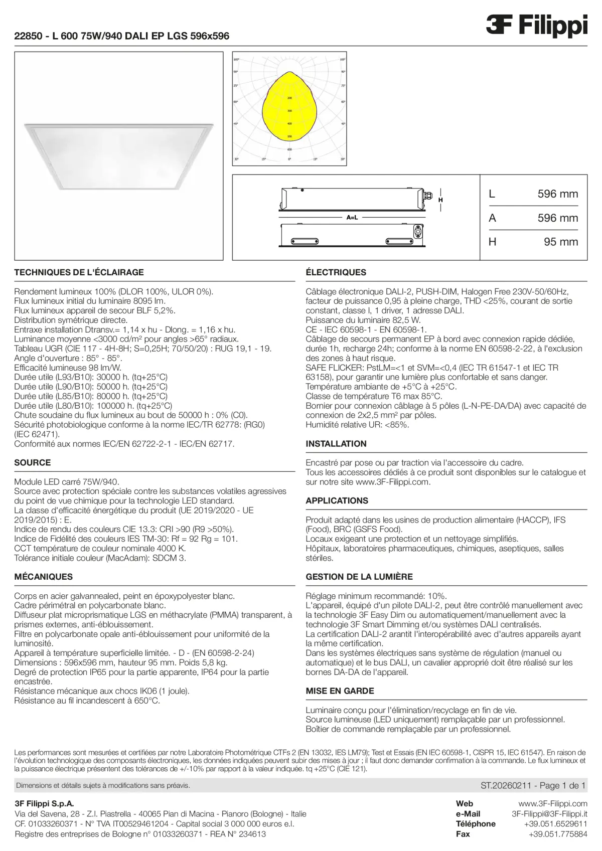 22850 - L 600 75W-940 DALI EP LGS 596x596 - Datasheet - fr