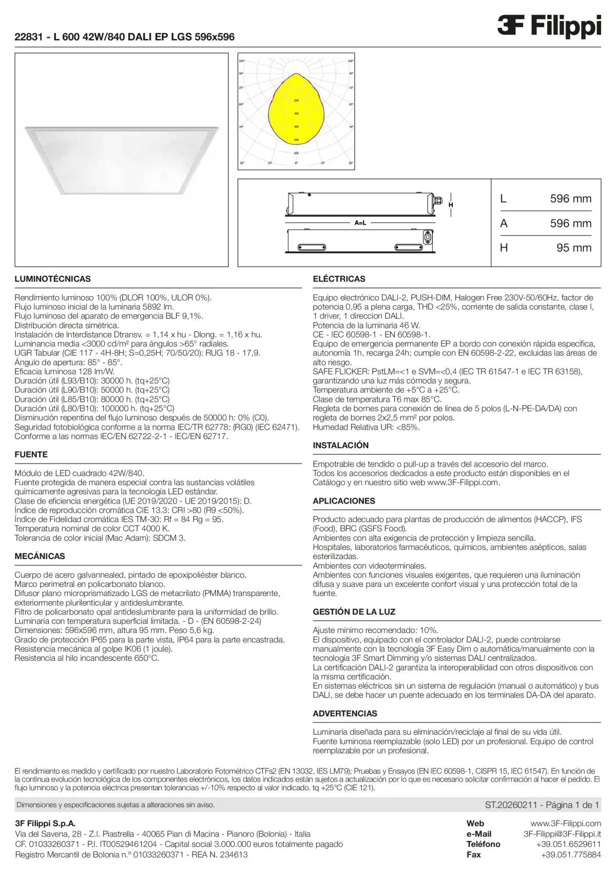 22831 - L 600 42W-840 DALI EP LGS 596x596 - Datasheet - es