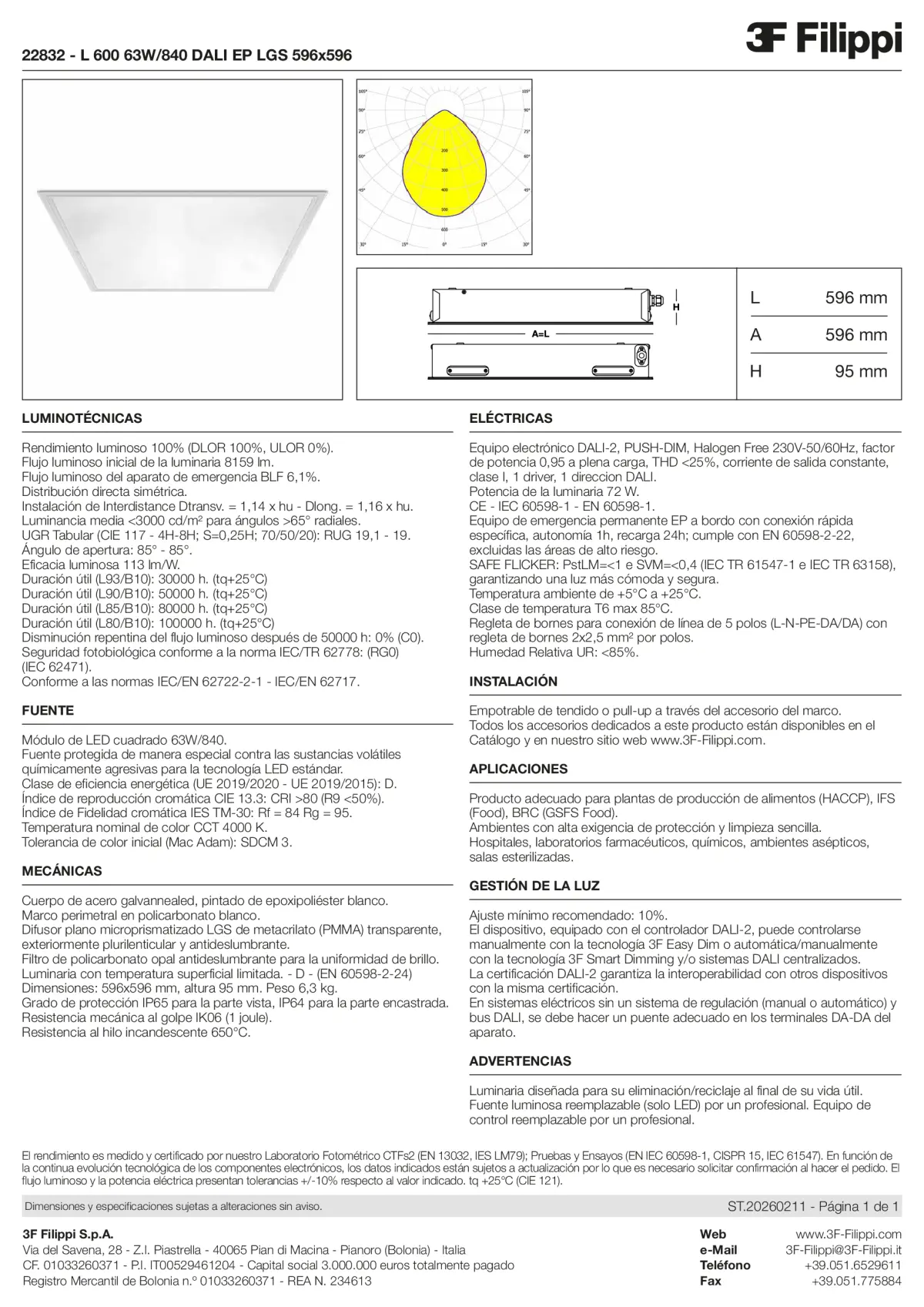 22832 - L 600 63W-840 DALI EP LGS 596x596 - Datasheet - es