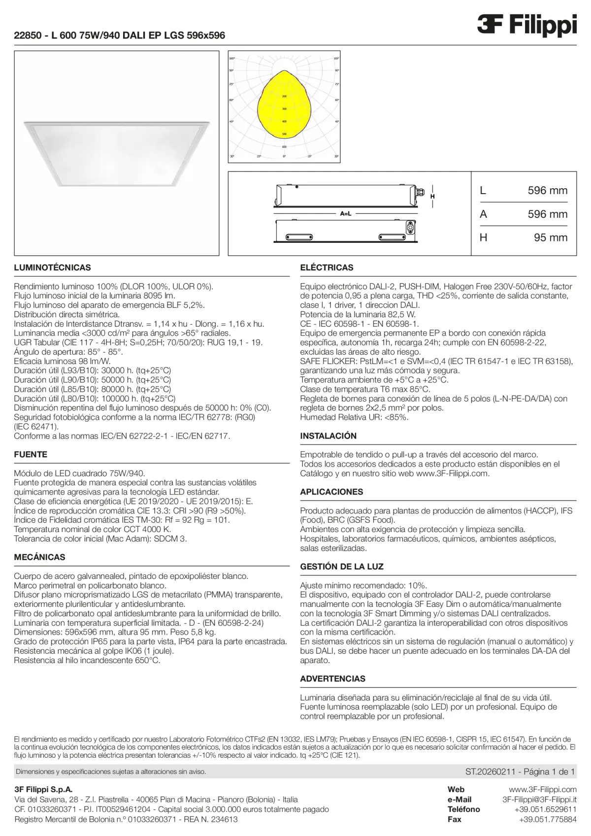 22850 - L 600 75W-940 DALI EP LGS 596x596 - Datasheet - es