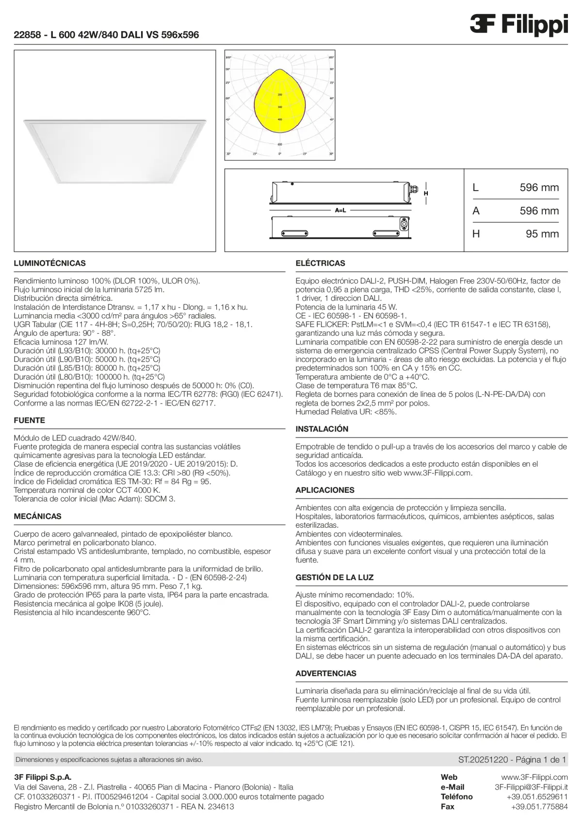 22858 - L 600 42W-840 DALI VS 596x596 - Datasheet - es