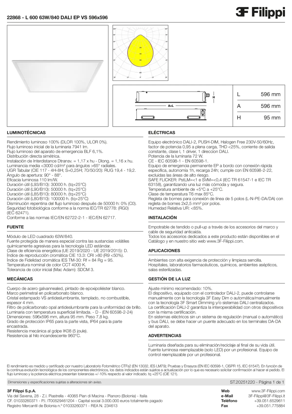 22868 - L 600 63W-840 DALI EP VS 596x596 - Datasheet - es