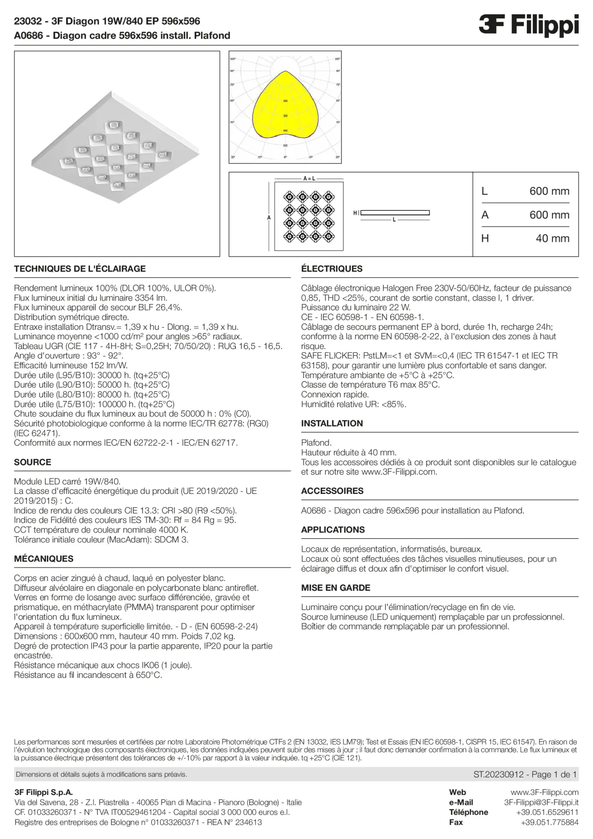 23032+A0686 - 3F Diagon 19W-840 EP 596x596 + Corn.plaf. - Datasheet - fr