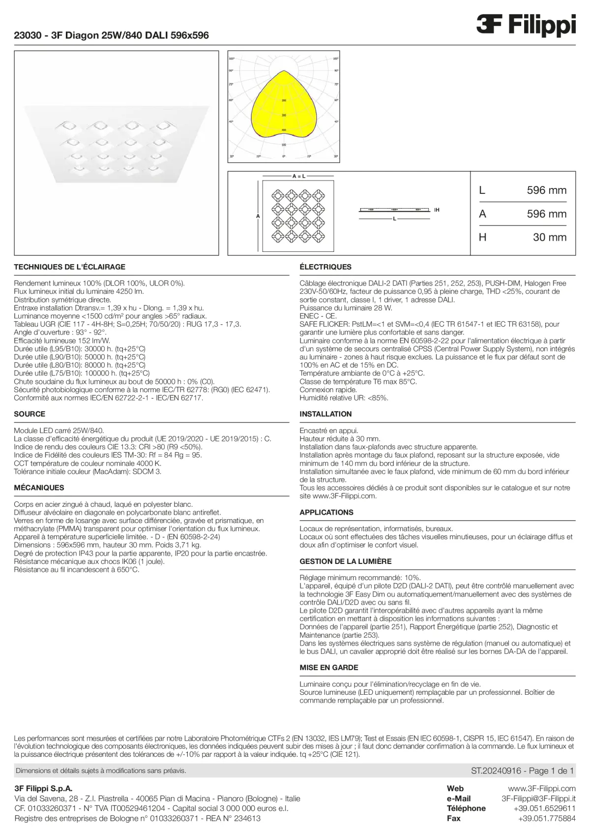 23030 - 3F Diagon 25W-840 DALI 596x596 - Datasheet - fr