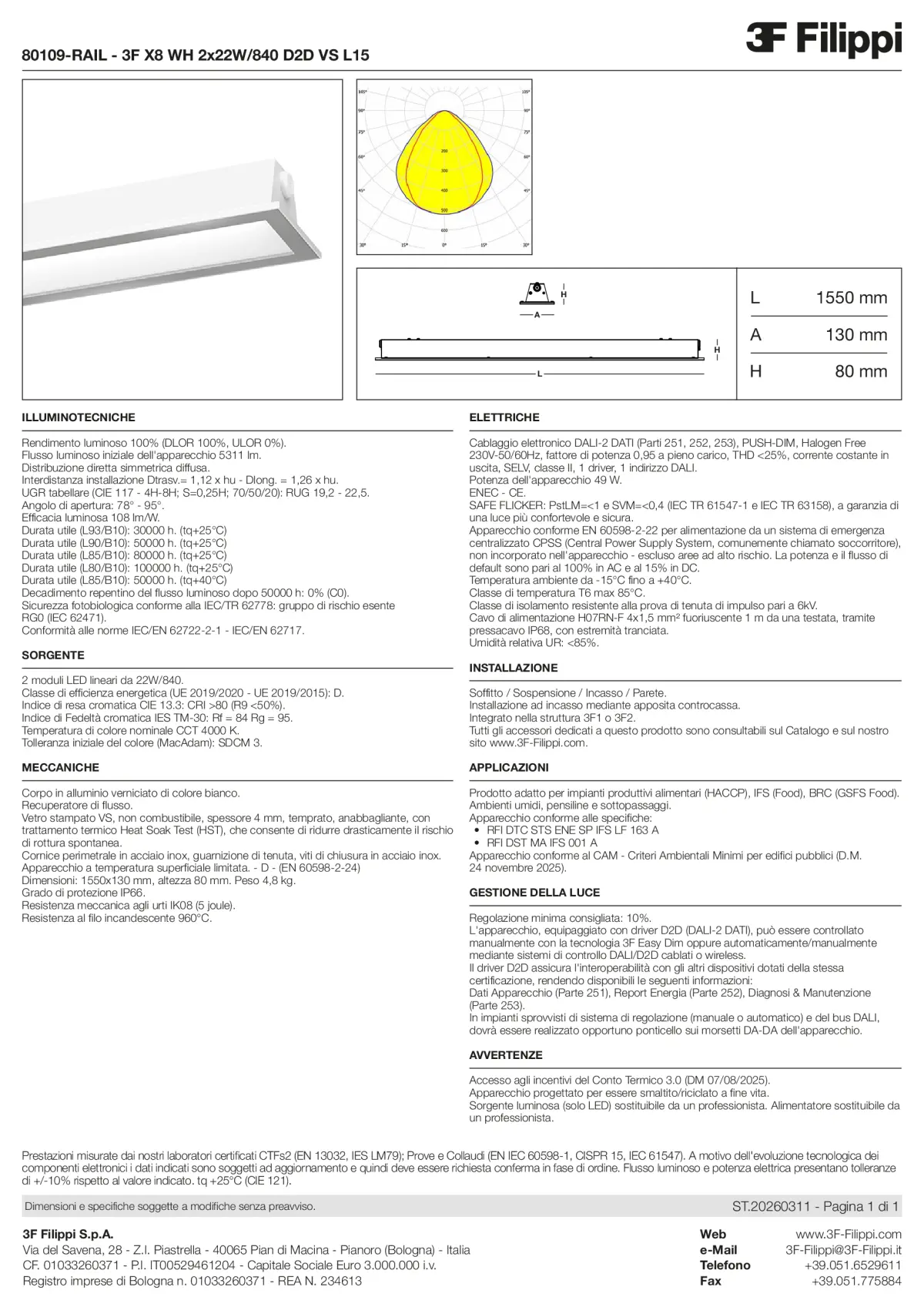 80109-RAIL - 3F X8 WH 2x22W-840 D2D VS L15 - Datasheet - it
