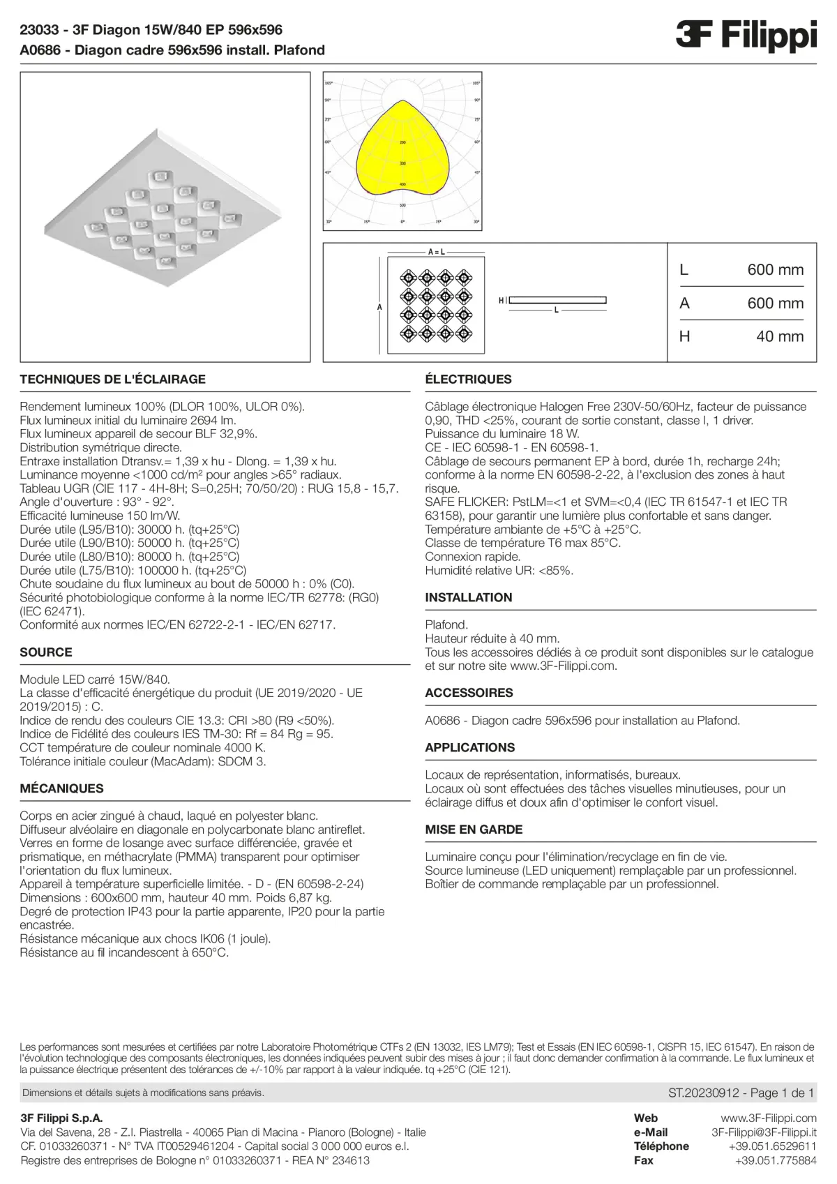 23033+A0686 - 3F Diagon 15W-840 EP 596x596 + Corn.plaf. - Datasheet - fr