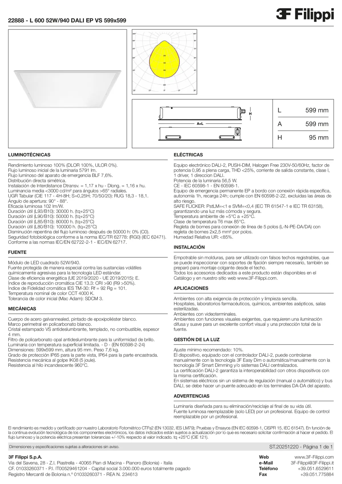 22888 - L 600 52W-940 DALI EP VS 599x599 - Datasheet - es