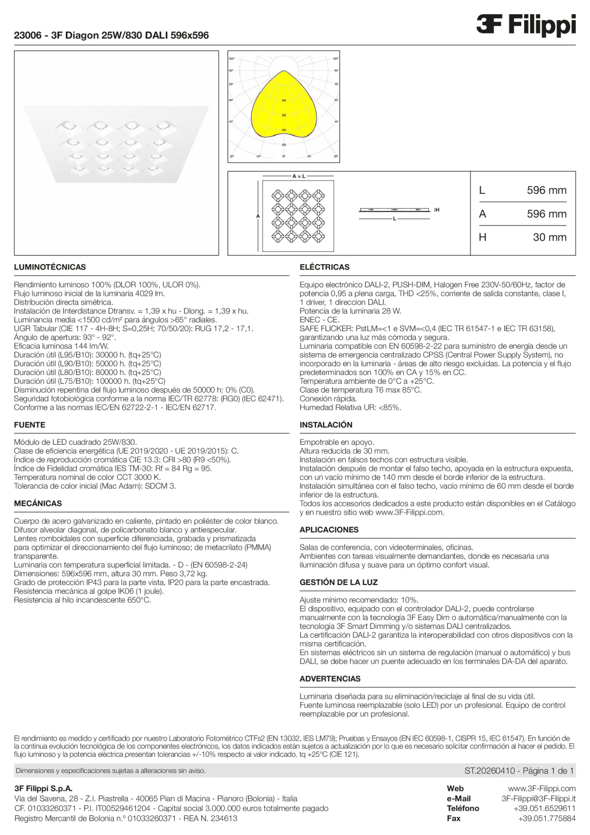 23006 - 3F Diagon 25W-830 DALI 596x596 - Datasheet - es