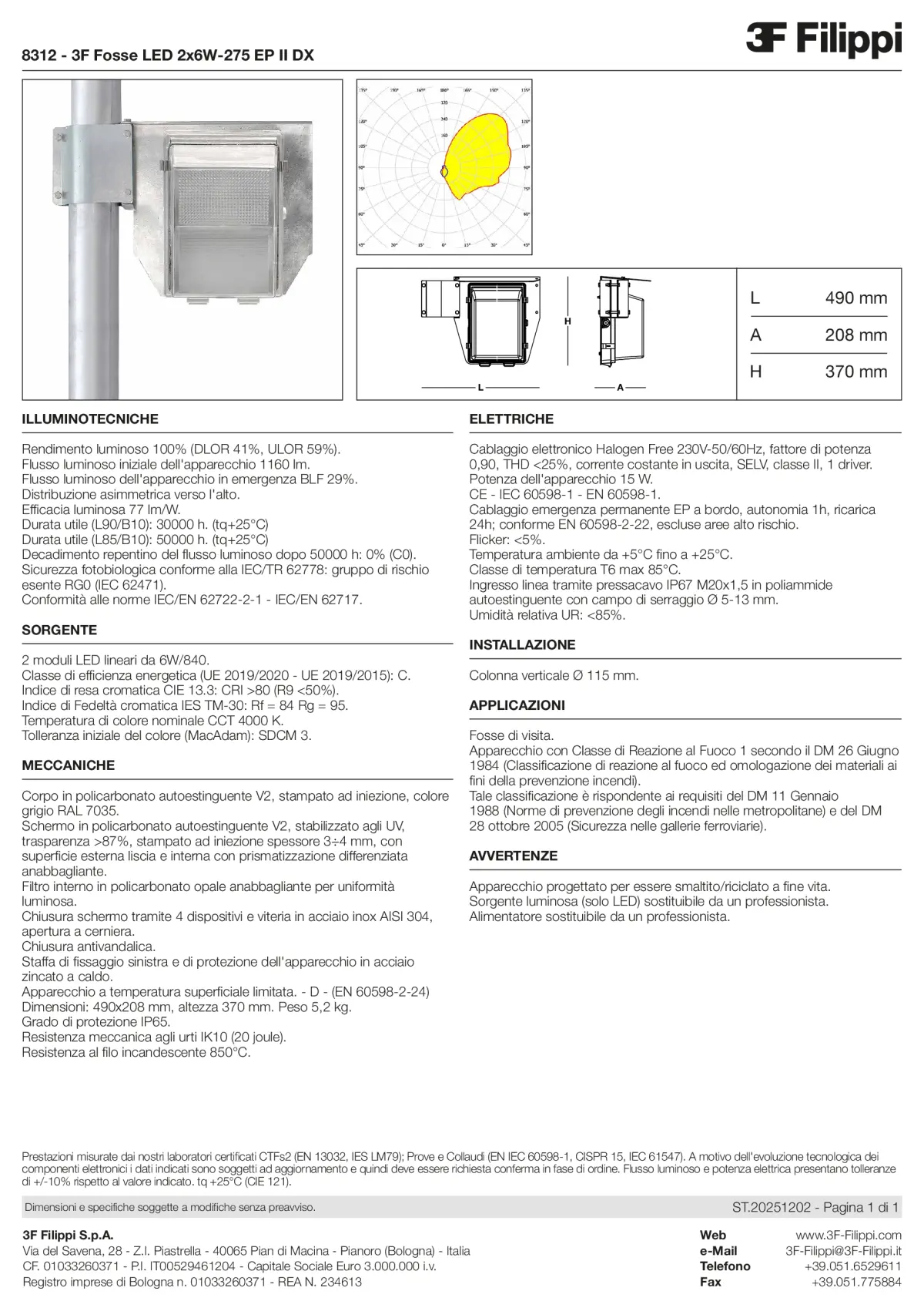 8312 - 3F Fosse LED 2x6W-275 EP II DX - Datasheet - it