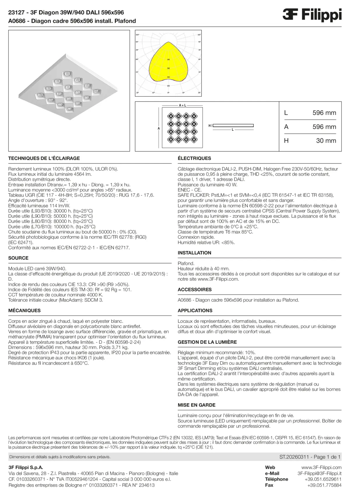 23127+A0686 - 3F Diagon 39W-940 DALI 596x596 + Corn.plaf. - Datasheet - fr