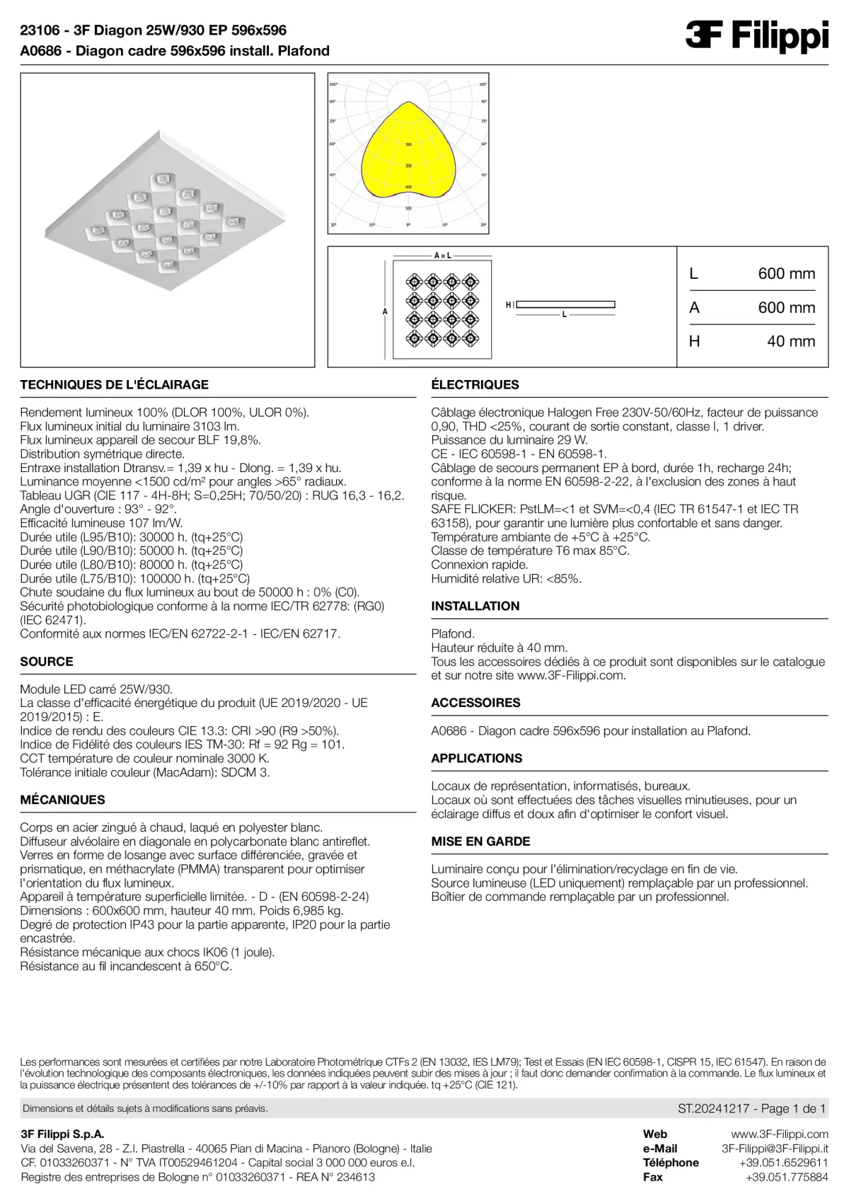 23106+A0686 - 3F Diagon 25W-930 EP 596x596 + Corn.plaf. - Datasheet - fr