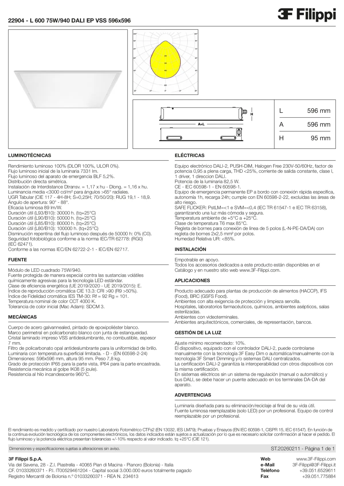 22904 - L 600 75W-940 DALI EP VSS 596x596 - Datasheet - es