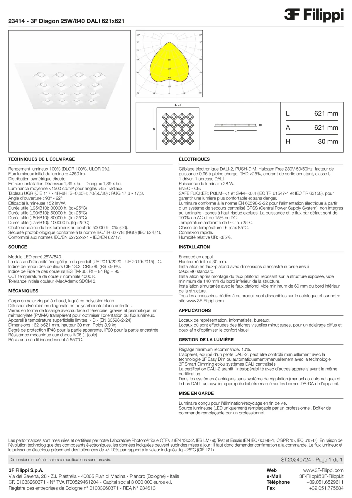 23414 - 3F Diagon 25W-840 DALI 621x621 - Datasheet - fr