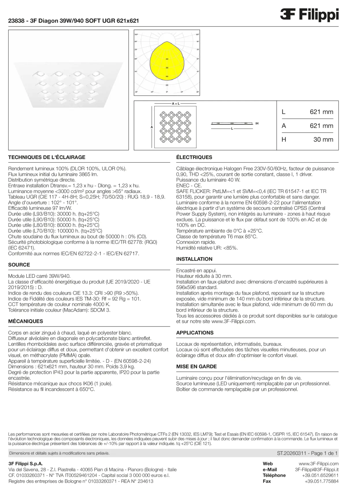 23838 - 3F Diagon 39W-940 SOFT UGR 621x621 - Datasheet - fr