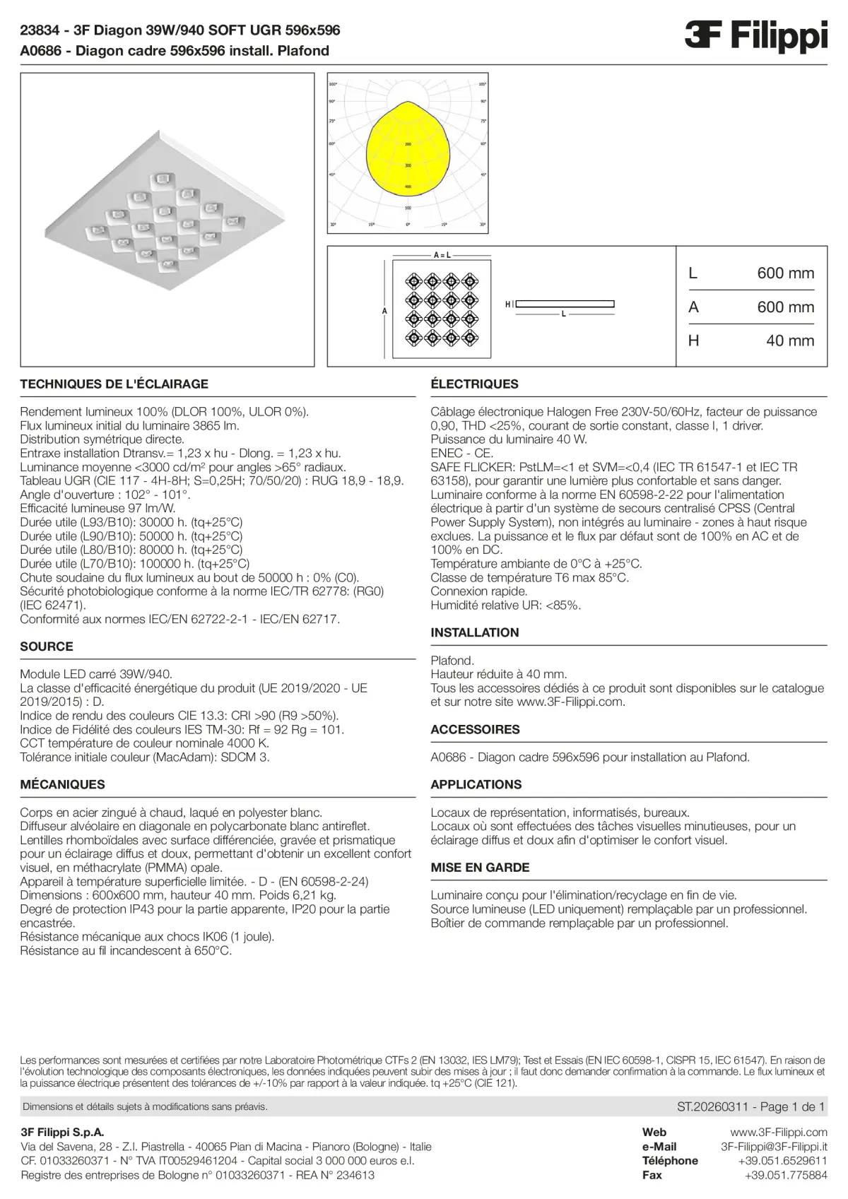 23834+A0686 - 3F Diagon 39W-940 SOFT UGR 596x596 + Corn.plaf. - Datasheet - fr