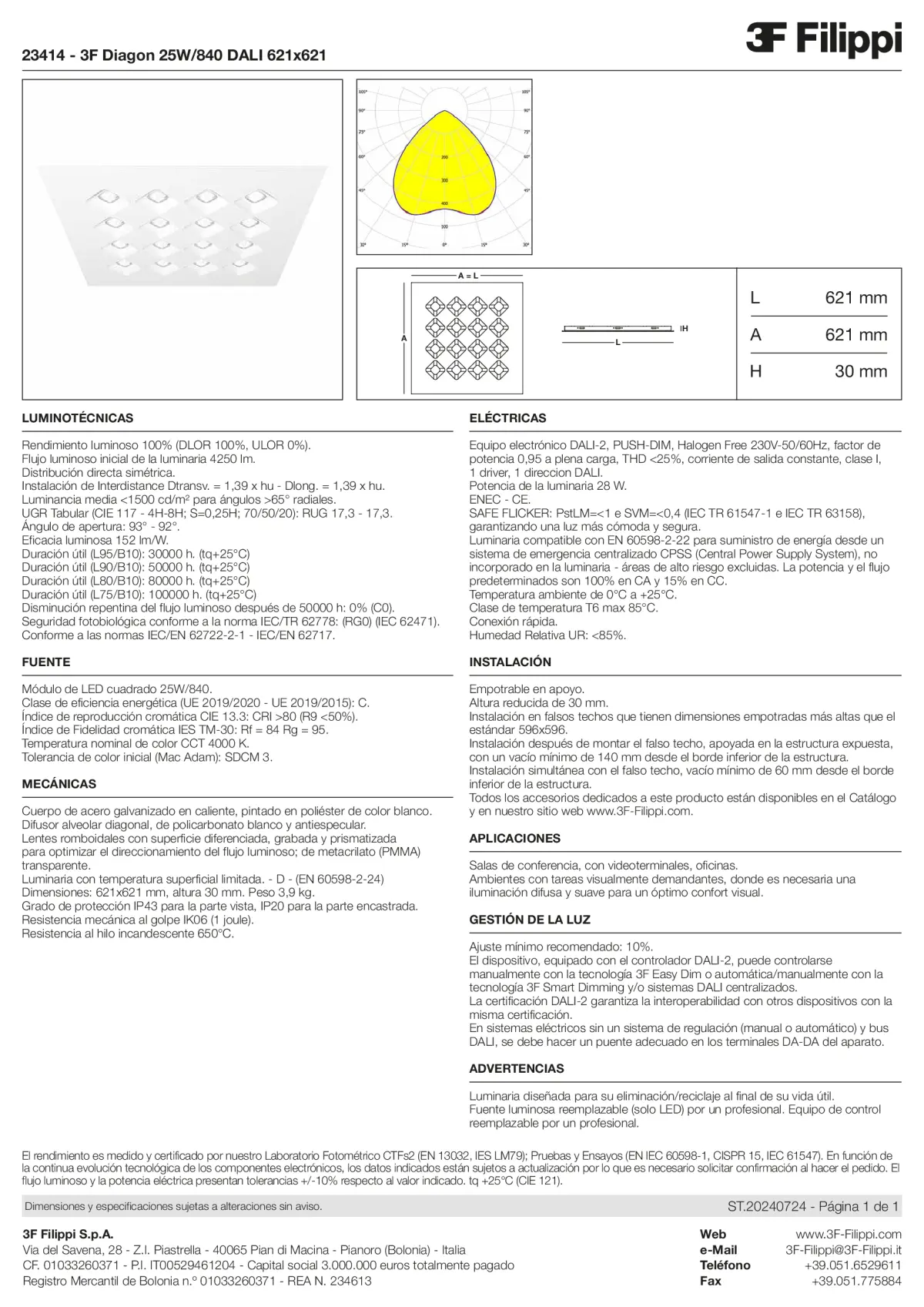23414 - 3F Diagon 25W-840 DALI 621x621 - Datasheet - es