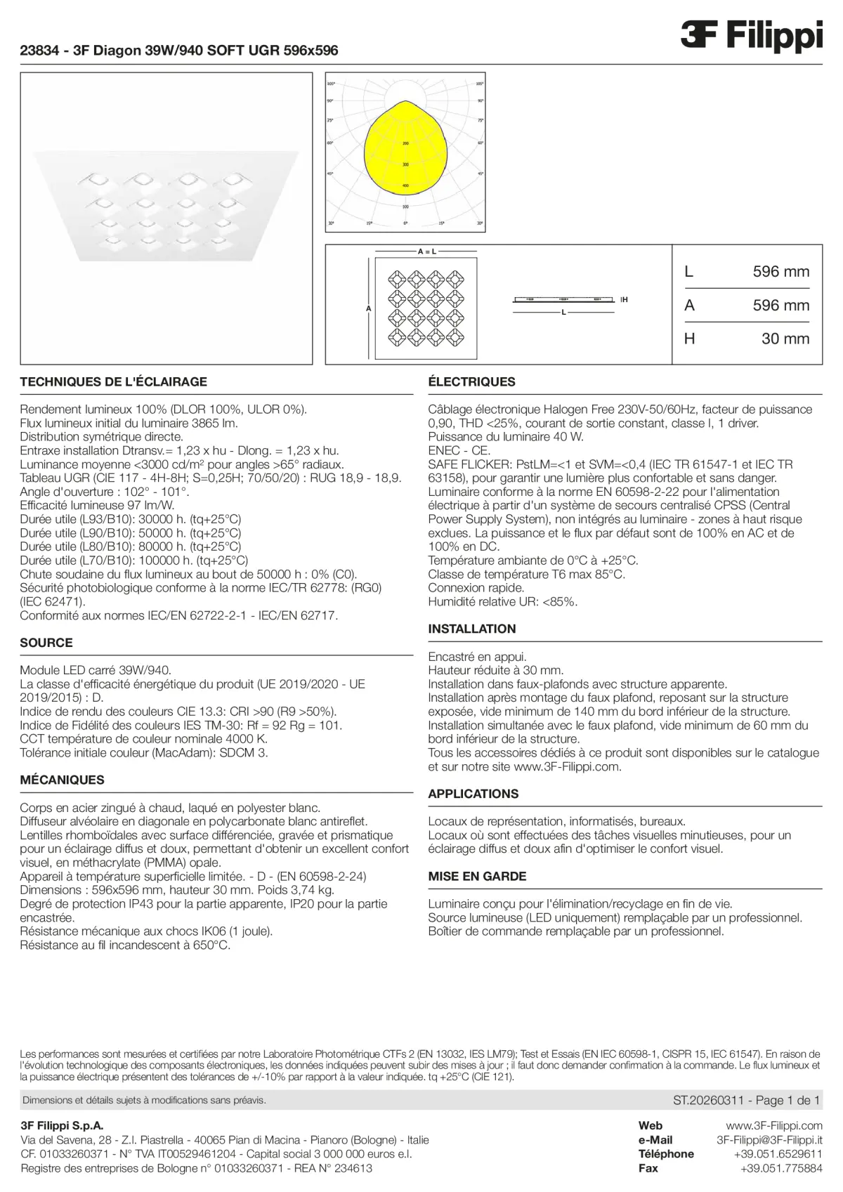 23834 - 3F Diagon 39W-940 SOFT UGR 596x596 - Datasheet - fr