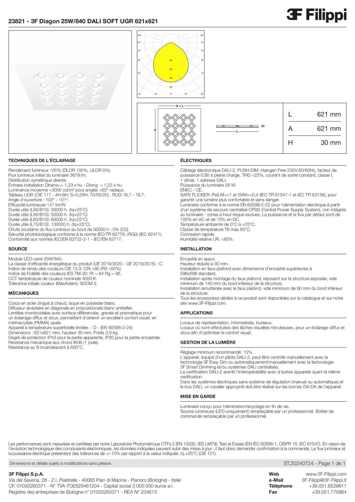 23821 - 3F Diagon 25W-840 DALI SOFT UGR 621x621 - Datasheet - fr