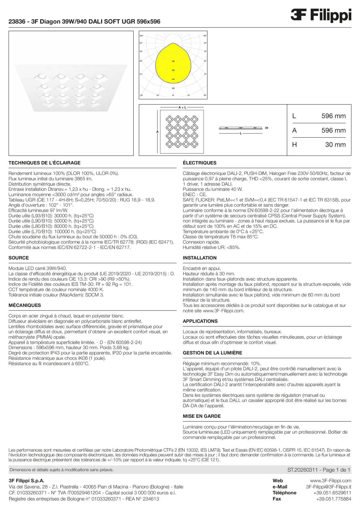 23836 - 3F Diagon 39W-940 DALI SOFT UGR 596x596 - Datasheet - fr
