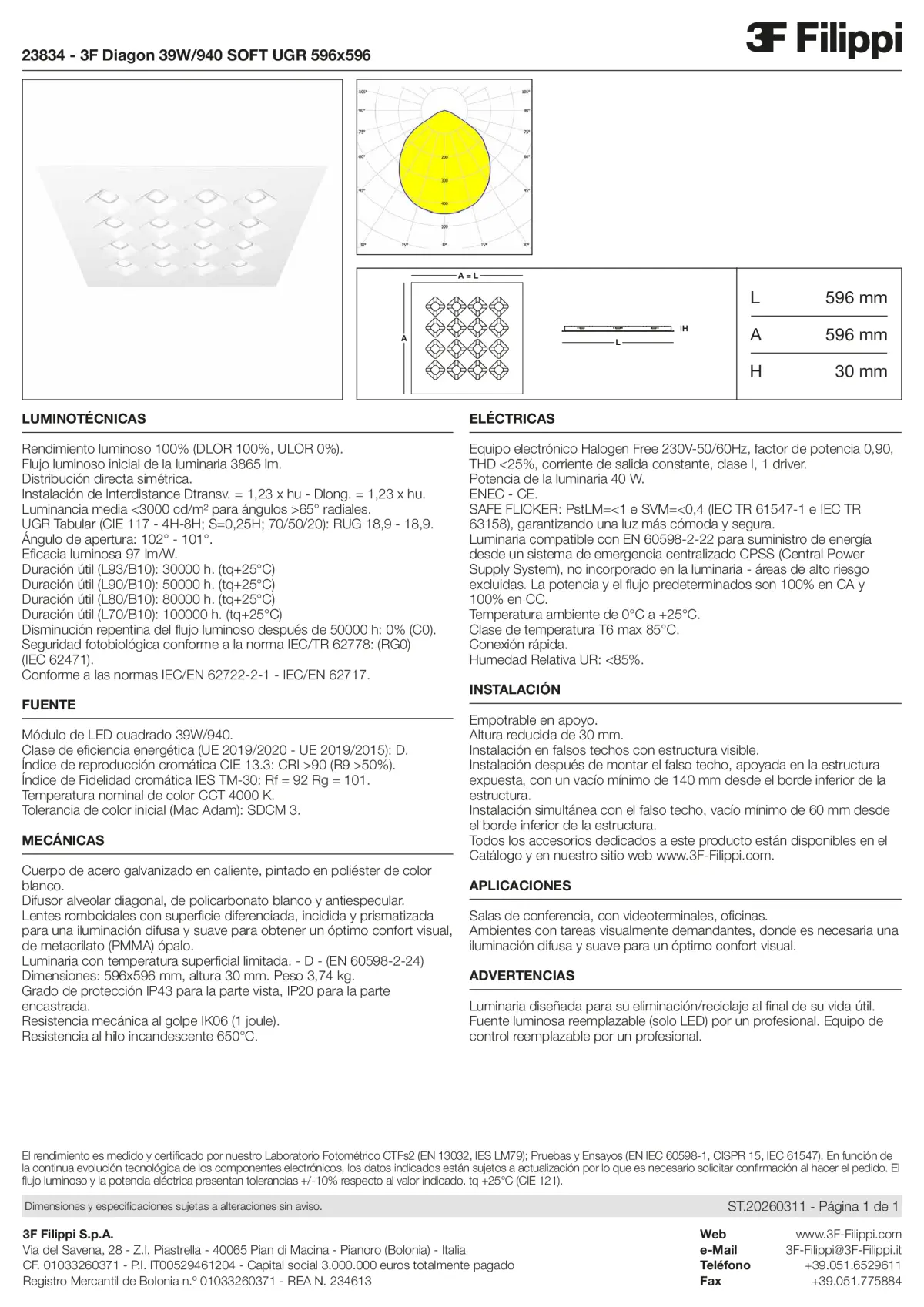 23834 - 3F Diagon 39W-940 SOFT UGR 596x596 - Datasheet - es