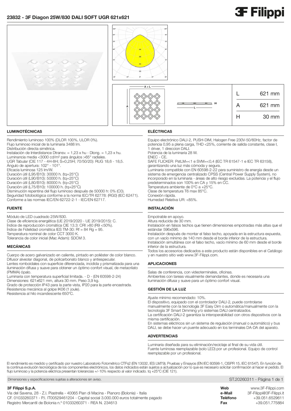 23832 - 3F Diagon 25W-830 DALI SOFT UGR 621x621 - Datasheet - es