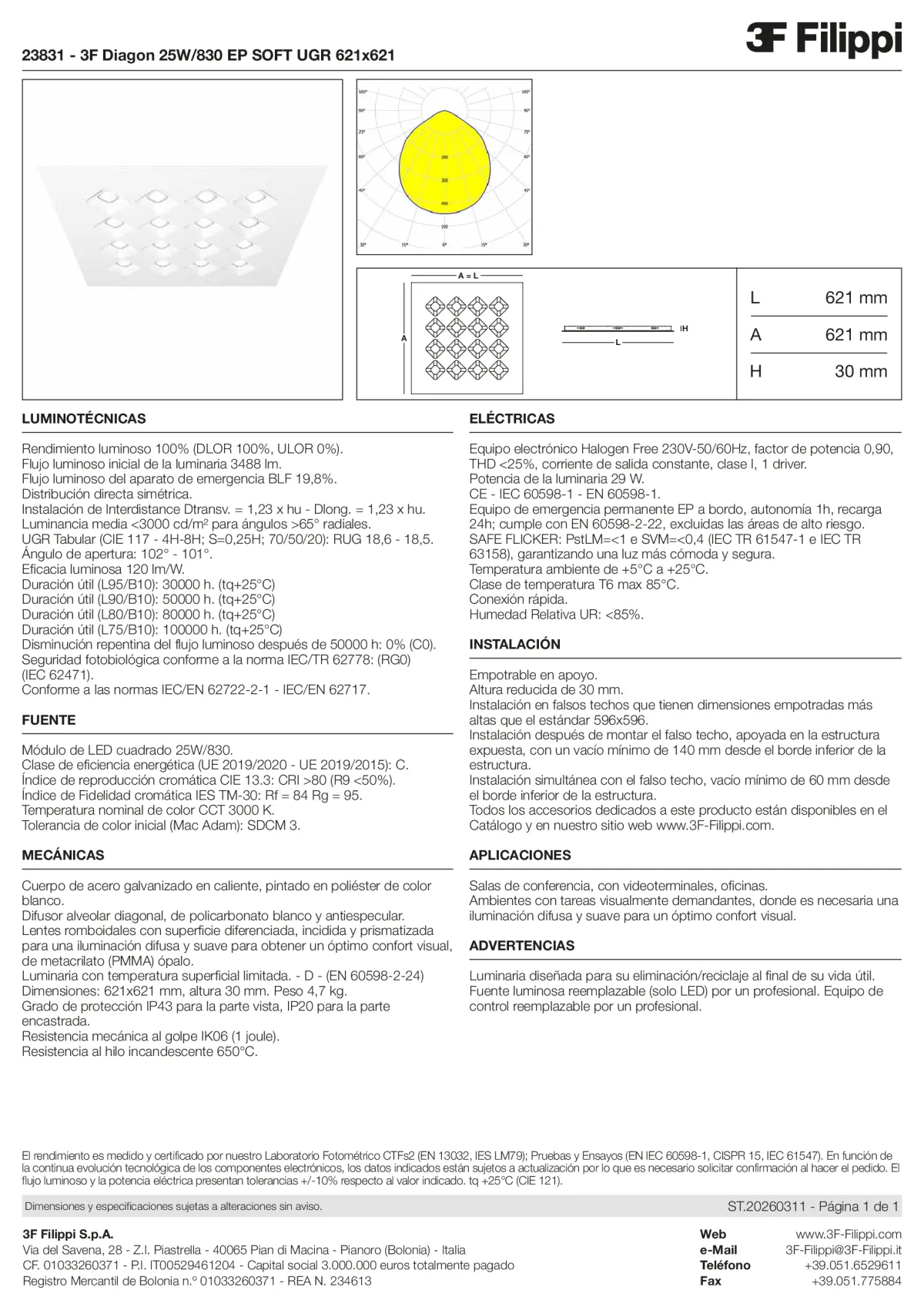 23831 - 3F Diagon 25W-830 EP SOFT UGR 621x621 - Datasheet - es