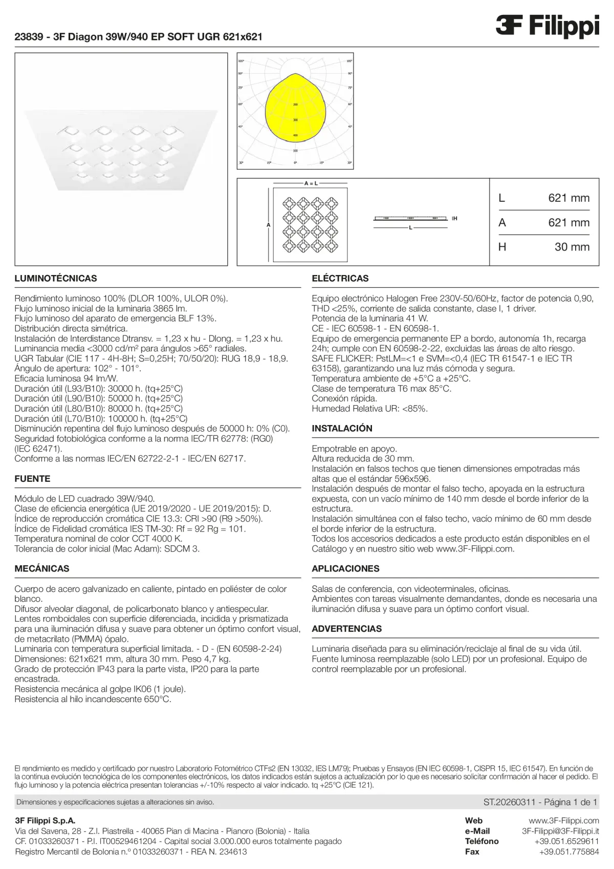 23839 - 3F Diagon 39W-940 EP SOFT UGR 621x621 - Datasheet - es