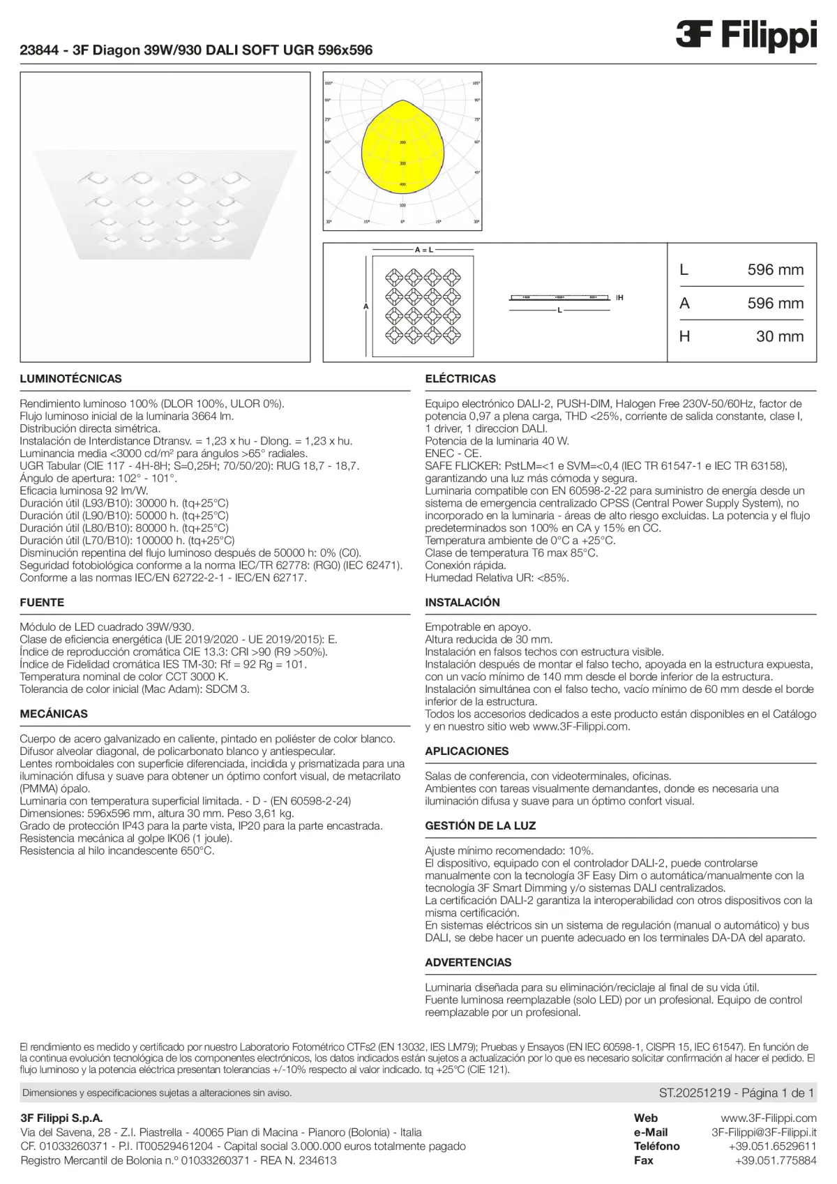 23844 - 3F Diagon 39W-930 DALI SOFT UGR 596x596 - Datasheet - es