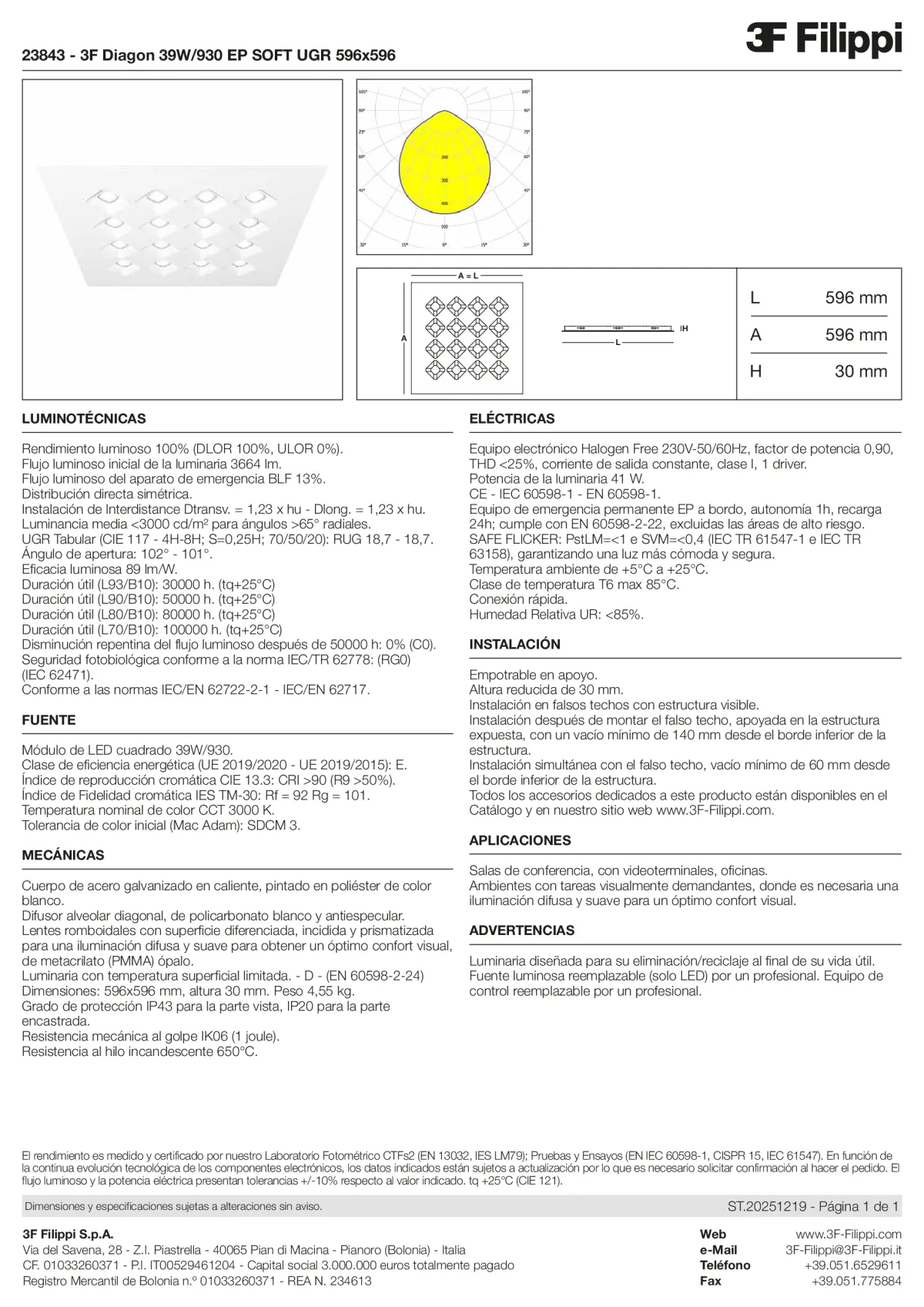23843 - 3F Diagon 39W-930 EP SOFT UGR 596x596 - Datasheet - es