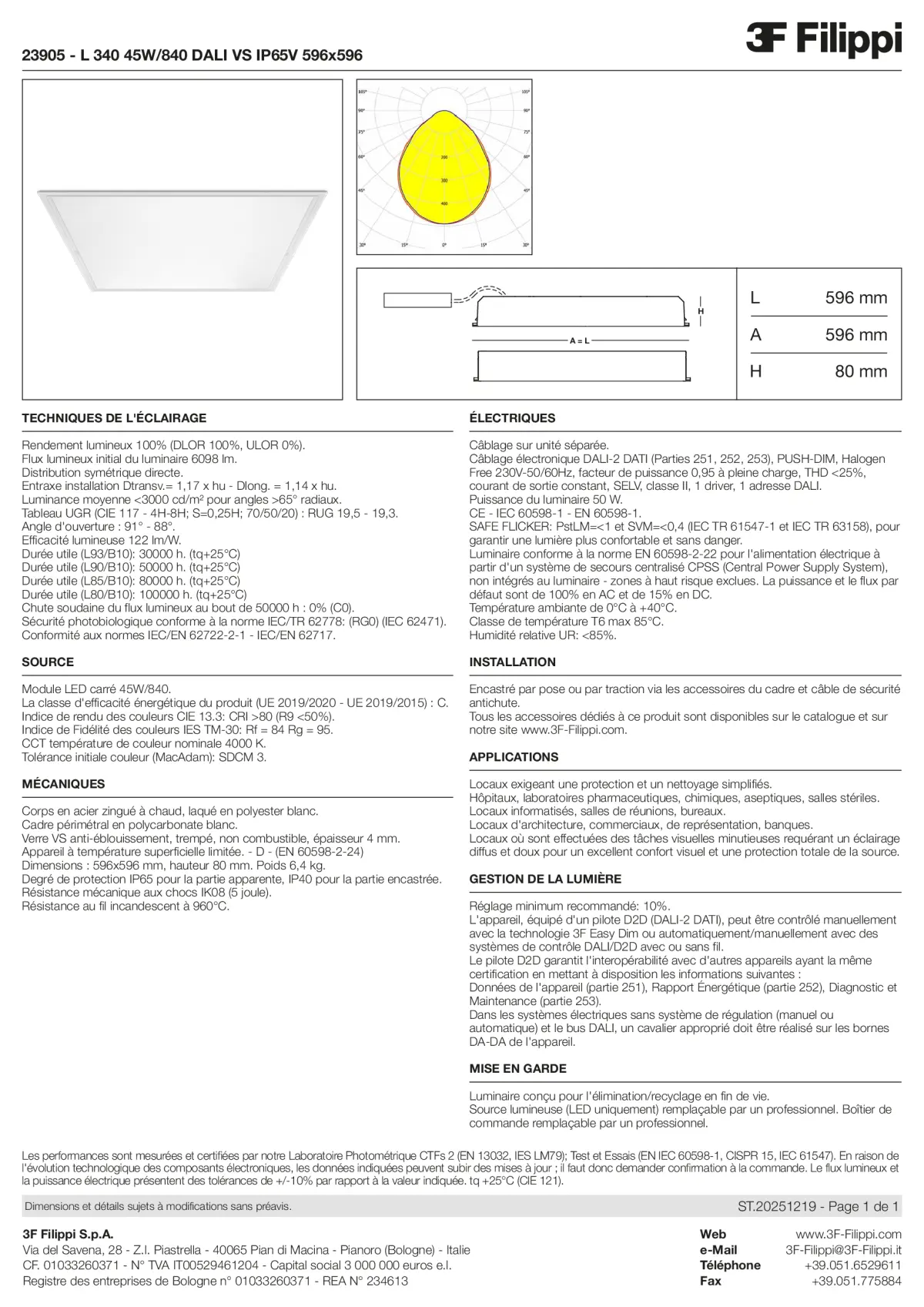 23905 - L 340 45W-840 DALI VS IP65V 596x596 - Datasheet - fr